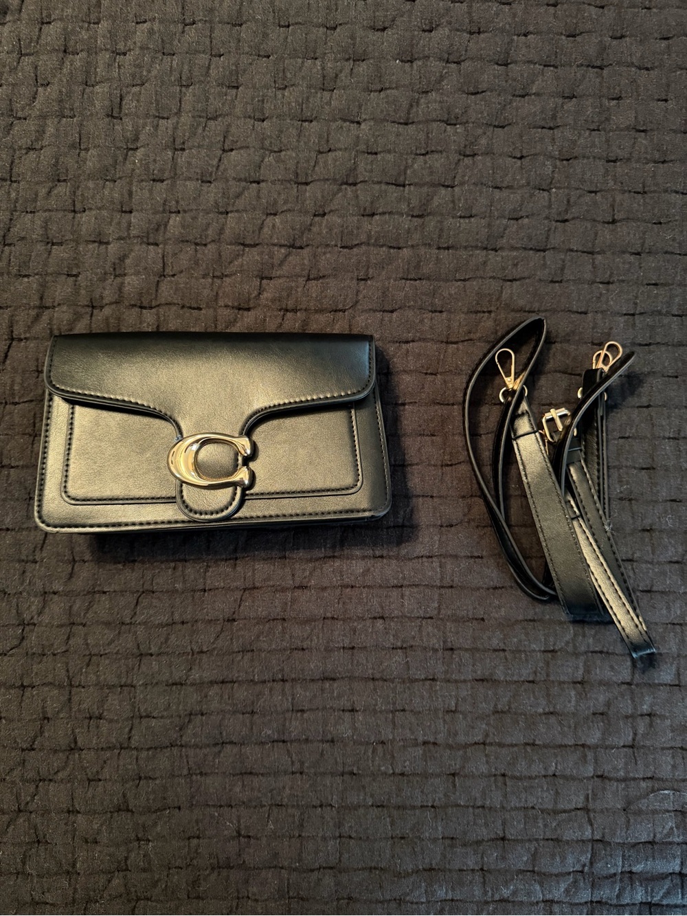 Coach Black Leather Crossbody with Gold 'C' Buckle
